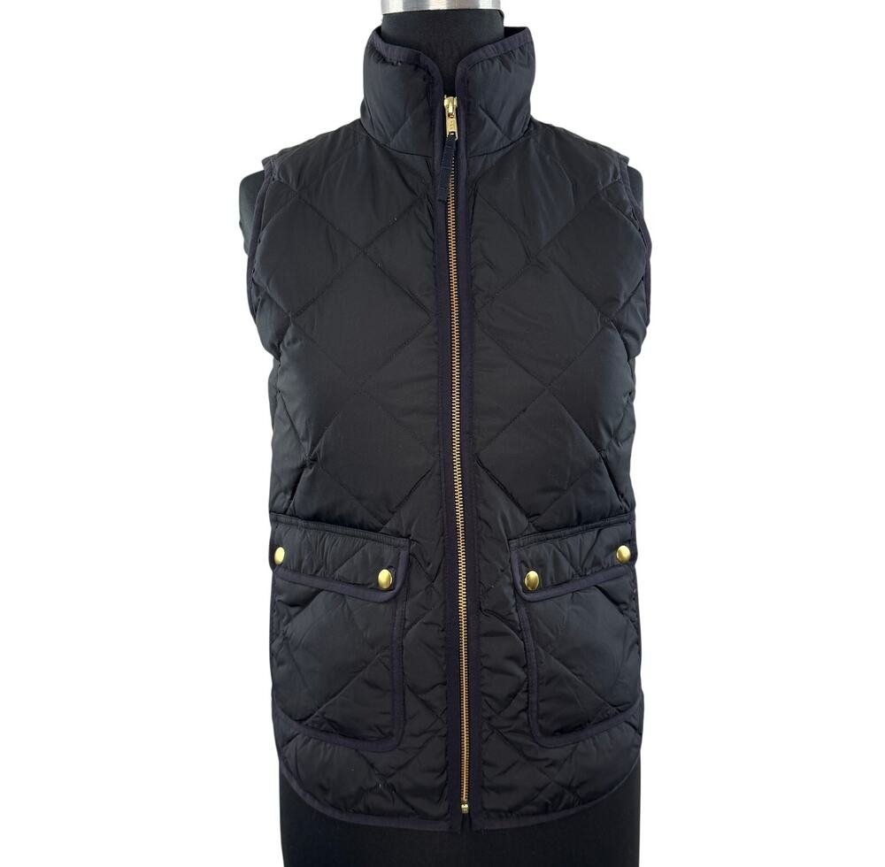 NEW J Crew Excursion Quilted Vest Black Outerwear Pocket Full Zip Size XXS $120